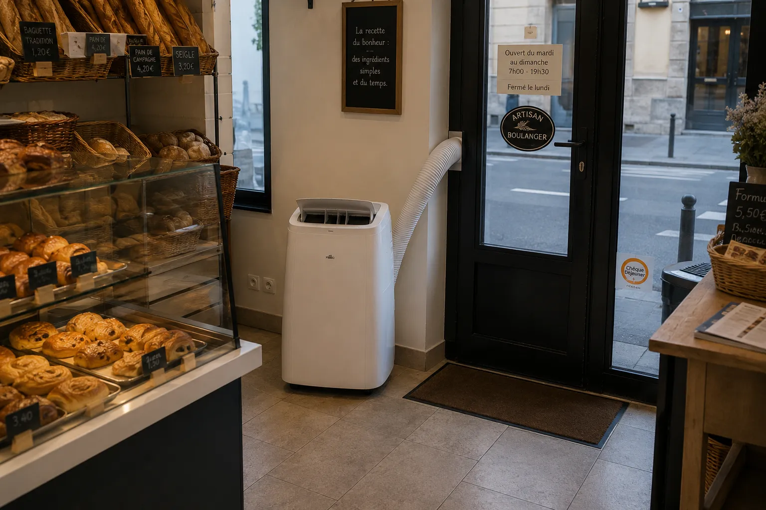 Climatiseur mobile Fraiko en location dans une boulangerie à Paris