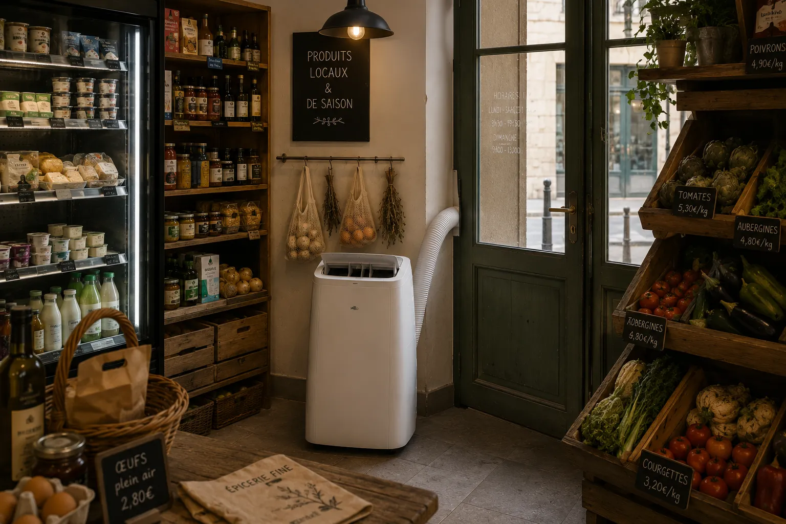 Climatiseur mobile Fraiko dans une épicerie fine à Paris