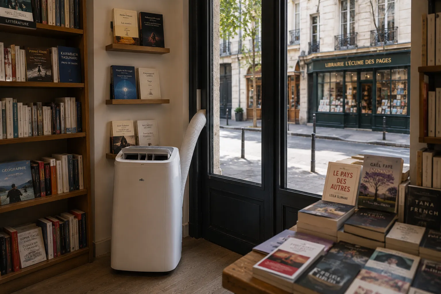 Climatiseur mobile Fraiko dans une librairie à Paris 6e