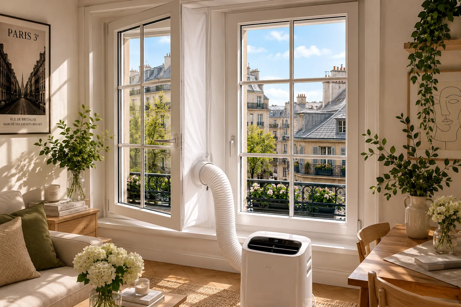 Climatiseur mobile Fraiko dans un appartement du 3e arrondissement, Haut Marais, Paris